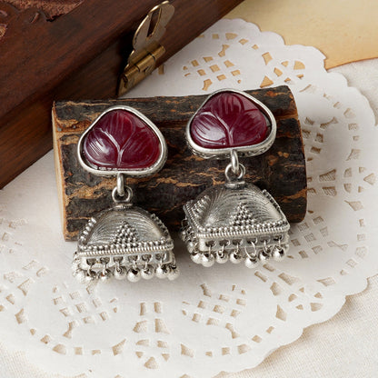 Teejh Jijabai Silver Oxidised Ruby Earring