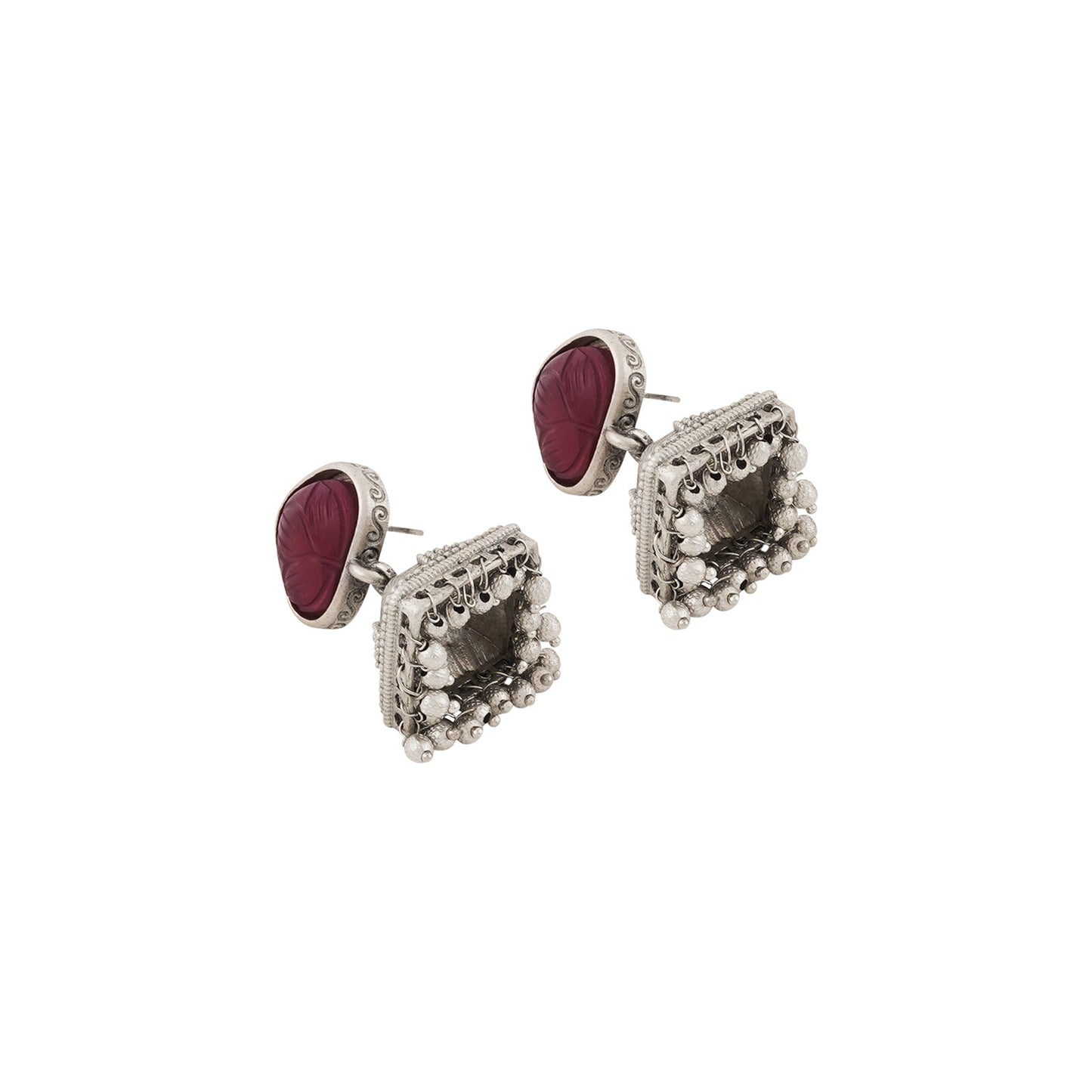 Teejh Jijabai Silver Oxidised Ruby Earring