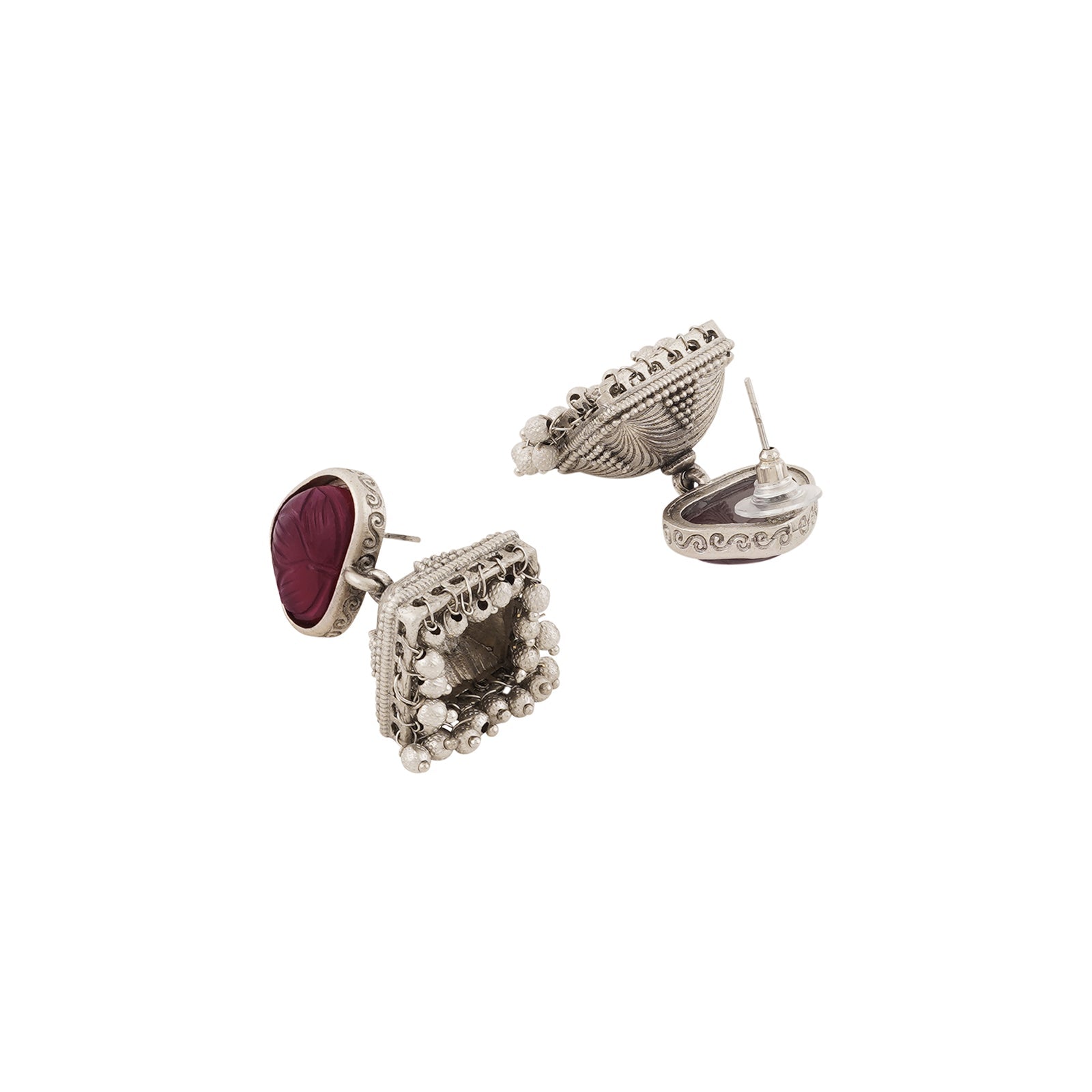 Teejh Jijabai Silver Oxidised Ruby Earring