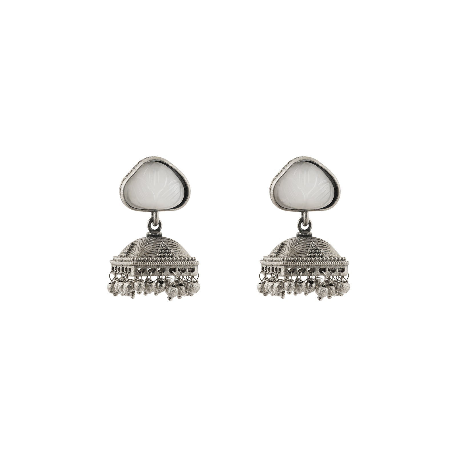 Teejh Karnavati Silver Oxidised White Earring