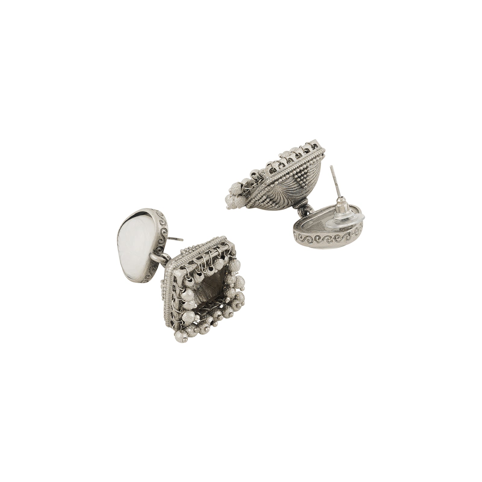 Teejh Karnavati Silver Oxidised White Earring