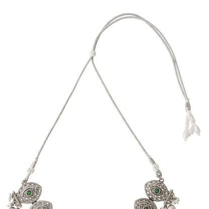 Teejh Pratima Silver Oxidised Green Necklace Set