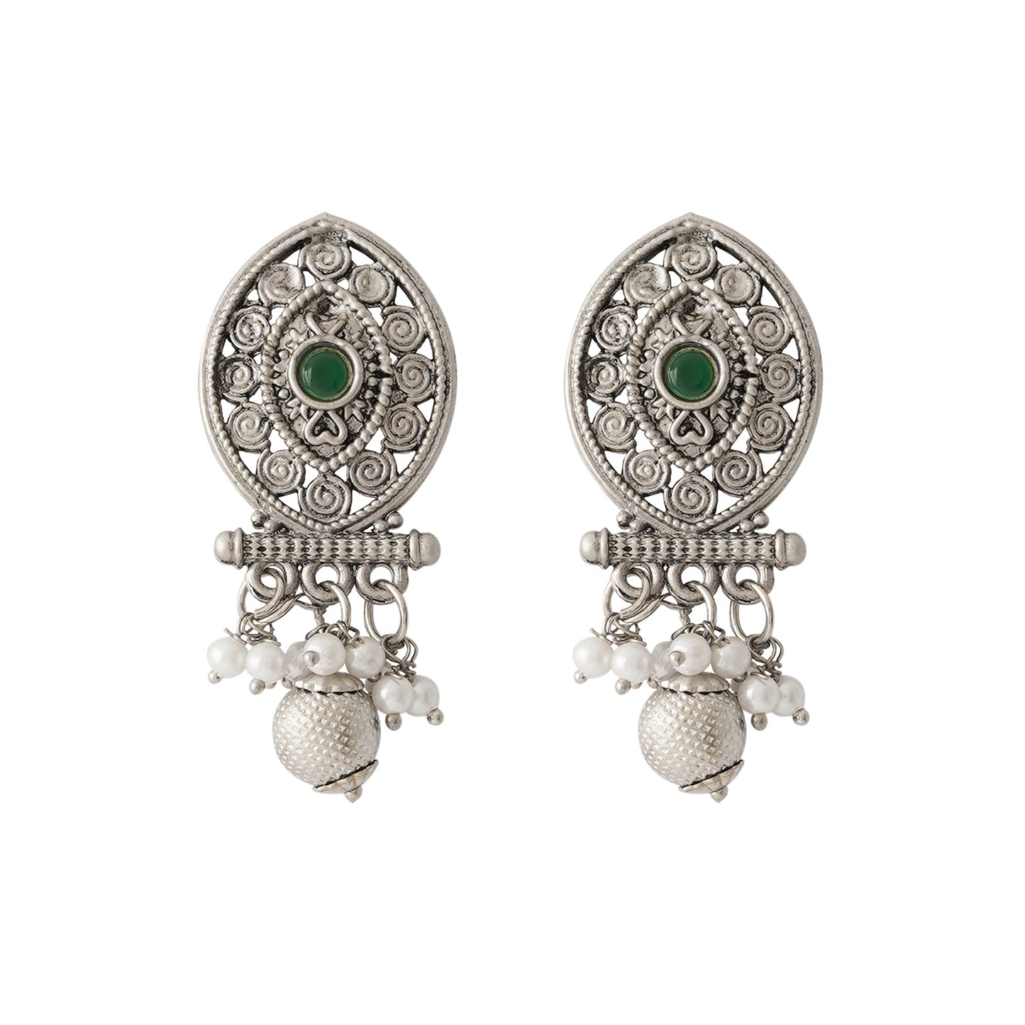 Teejh Pratima Silver Oxidised Green Necklace Set