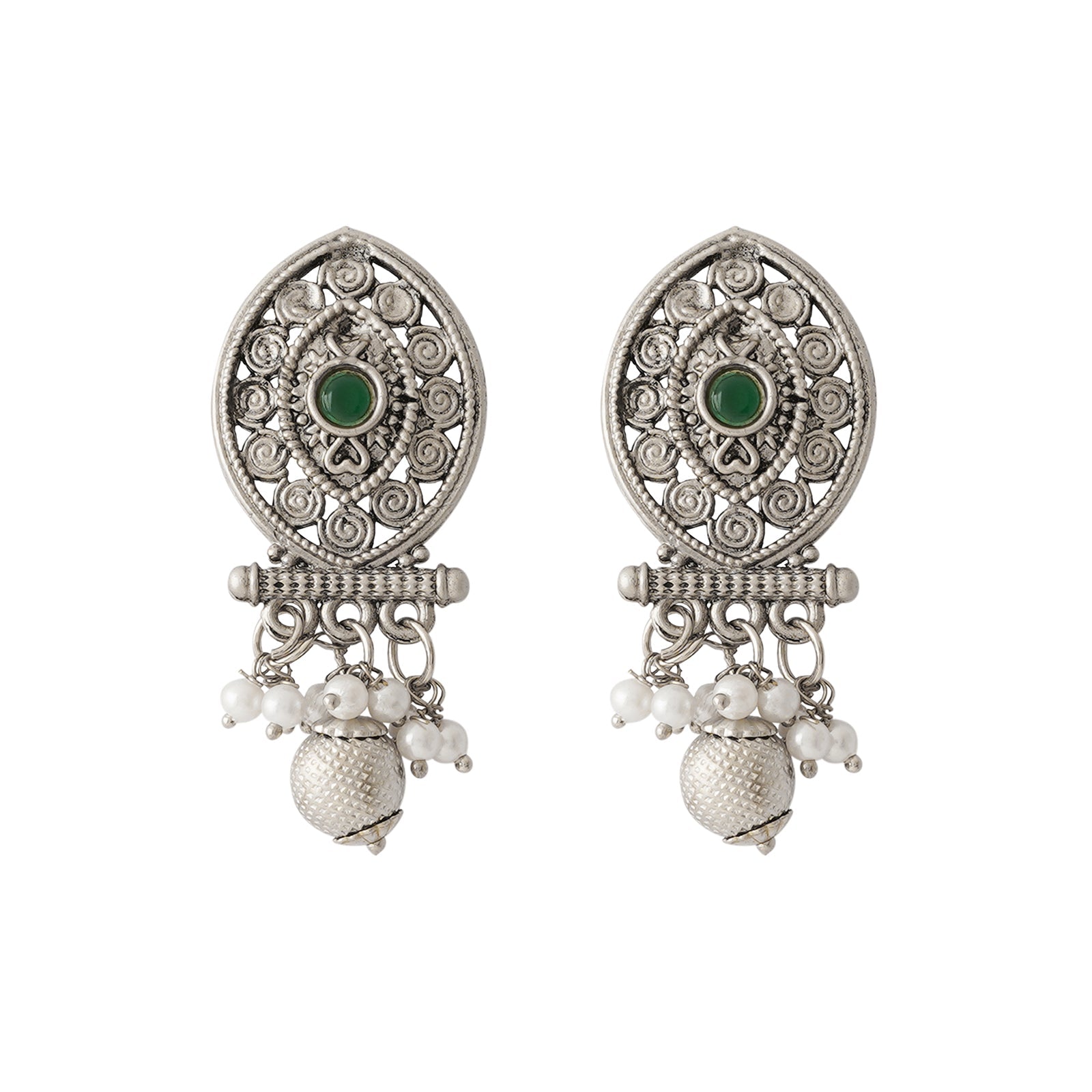 Teejh Pratima Silver Oxidised Green Necklace Set