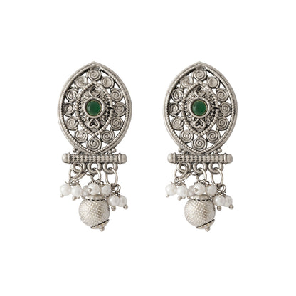 Teejh Pratima Silver Oxidised Green Necklace Set