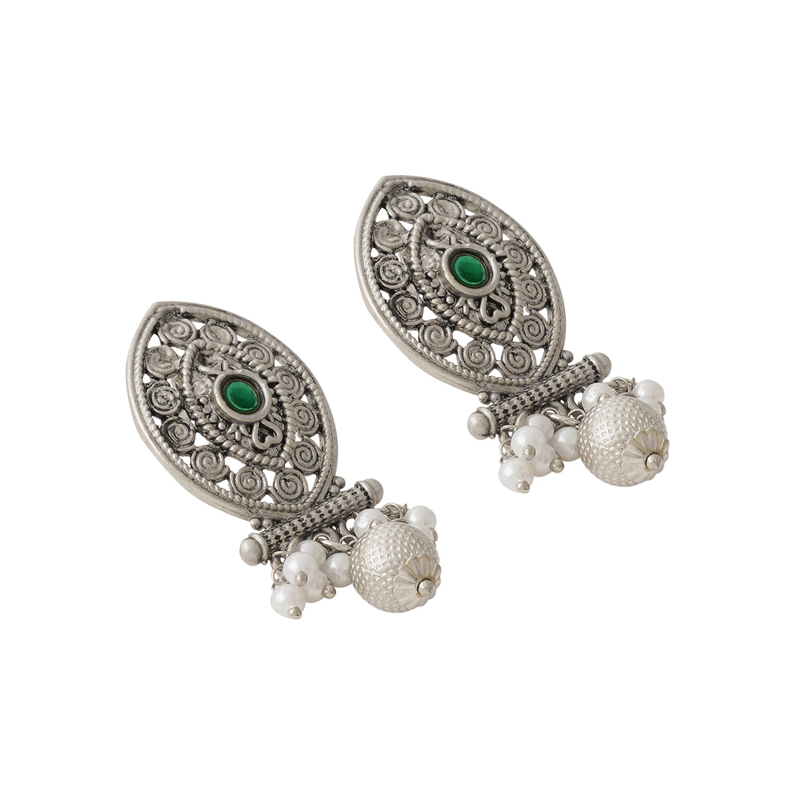 Teejh Pratima Silver Oxidised Green Necklace Set