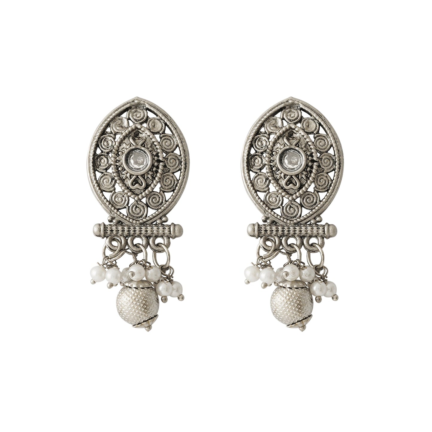 Teejh Prabhavati Silver Oxidised White Necklace Set