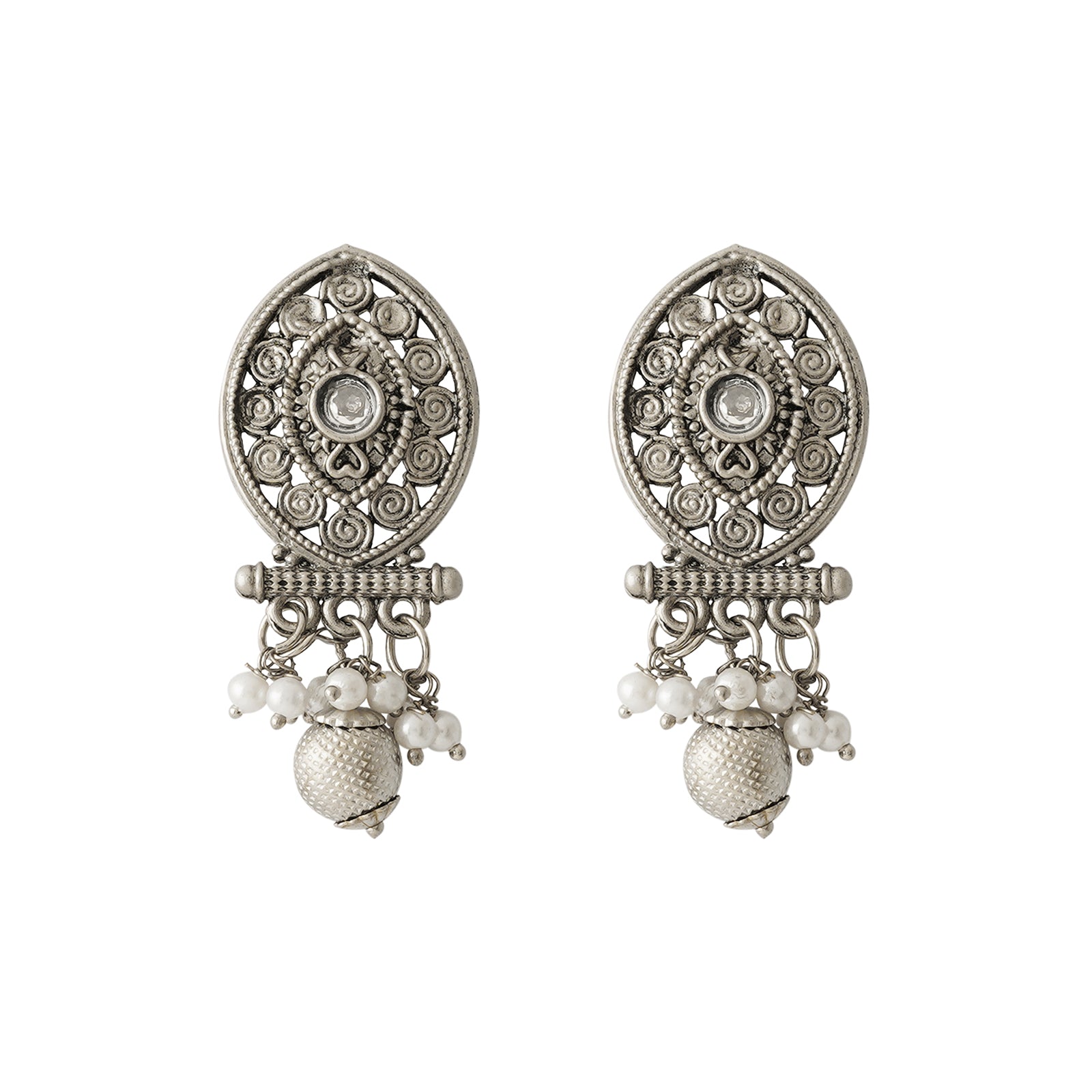 Teejh Prabhavati Silver Oxidised White Necklace Set