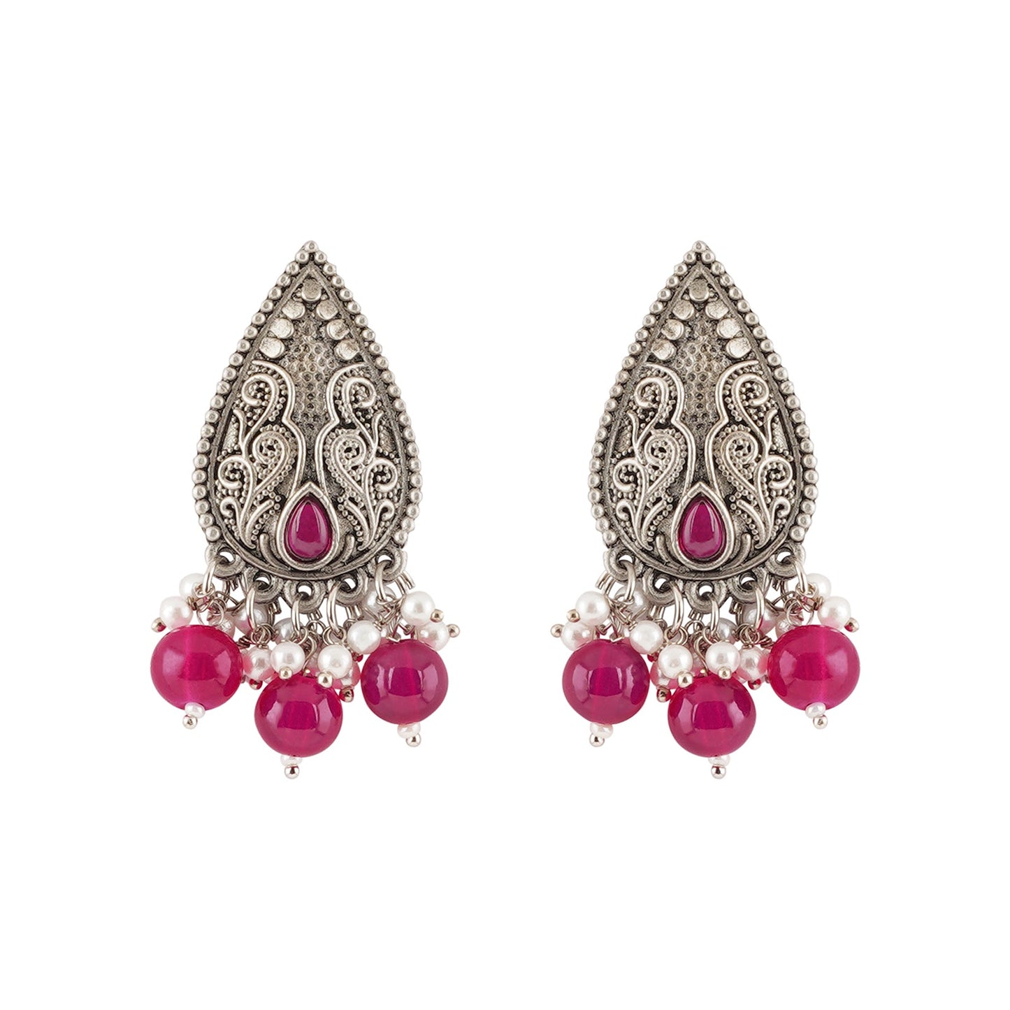 Teejh Putalabai Silver Oxidised Ruby Necklace Set