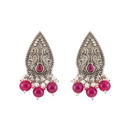 Teejh Putalabai Silver Oxidised Ruby Necklace Set
