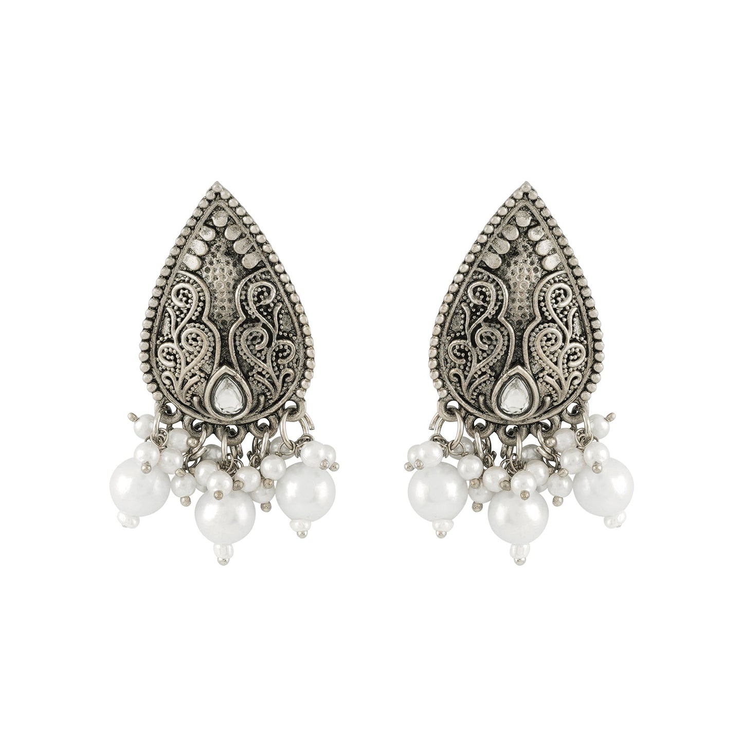 Teejh Ranakadevi Silver Oxidised White Necklace Set