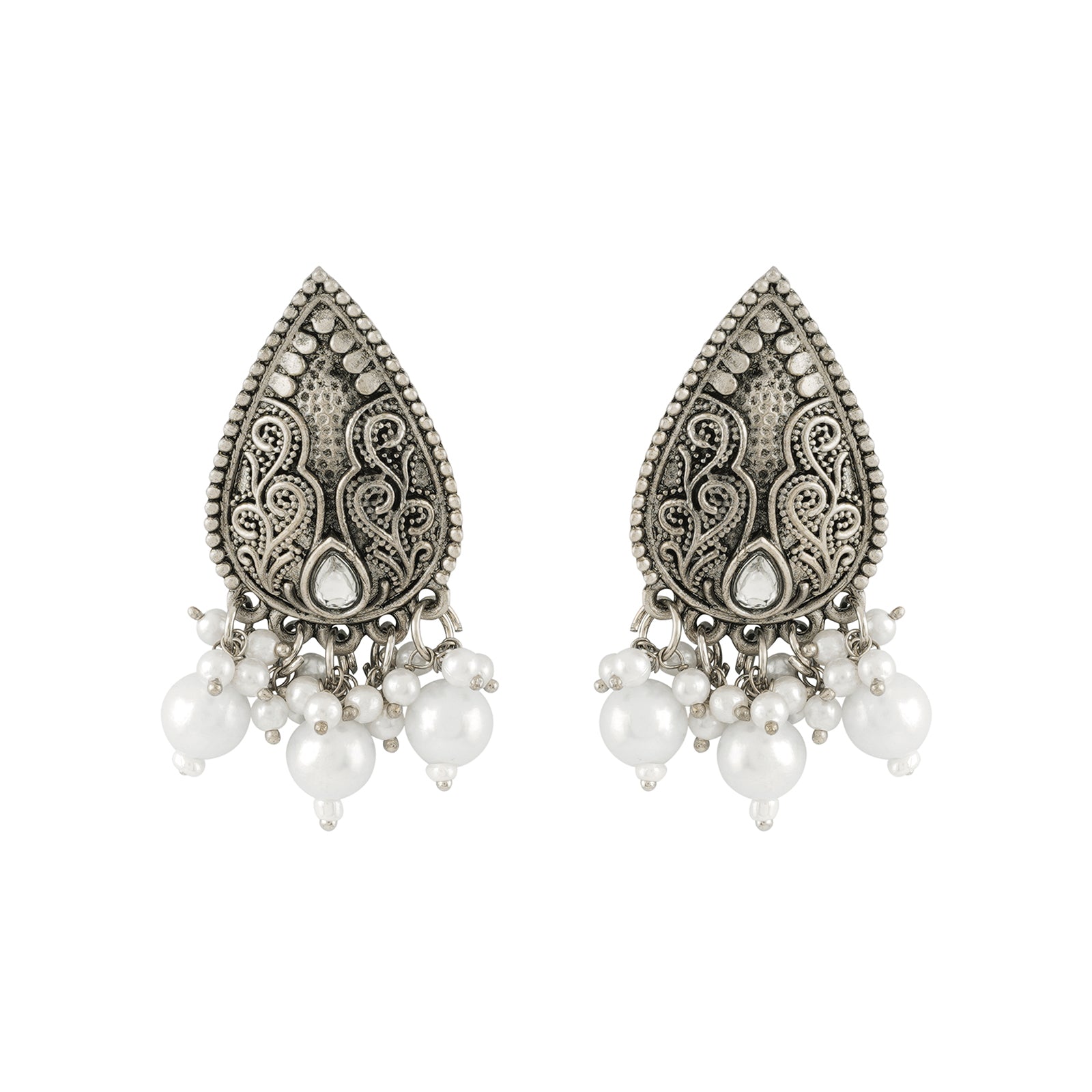 Teejh Ranakadevi Silver Oxidised White Necklace Set