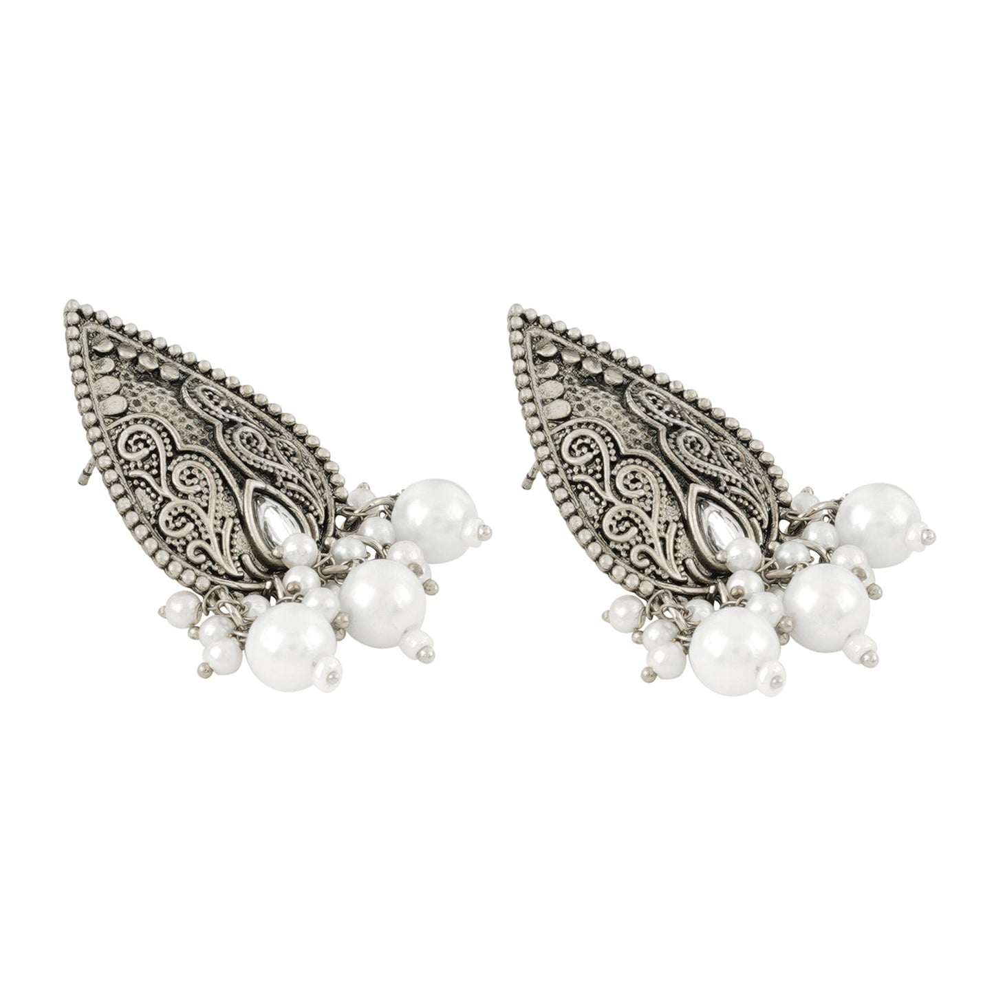 Teejh Ranakadevi Silver Oxidised White Necklace Set