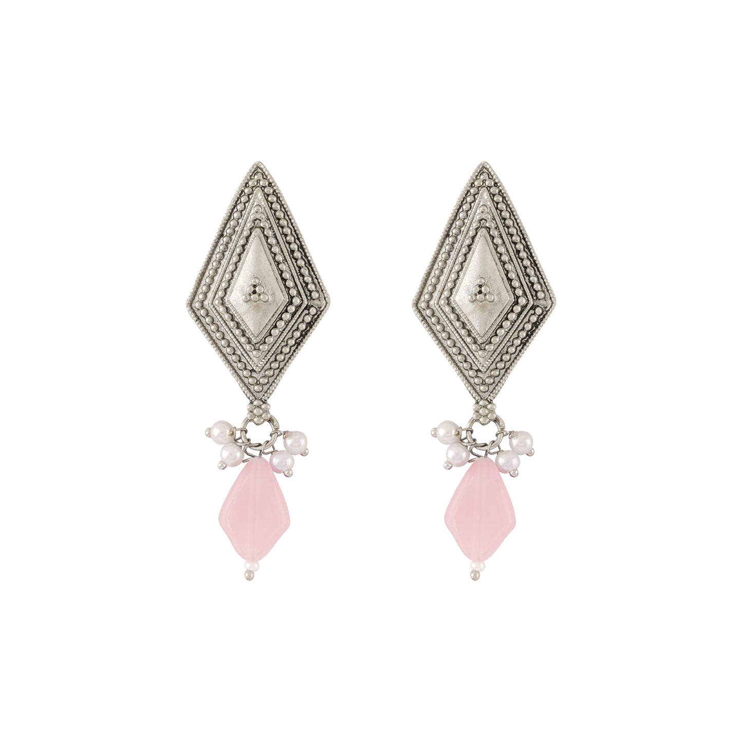 Teejh Roopmati Silver Oxidised Pink Necklace Set