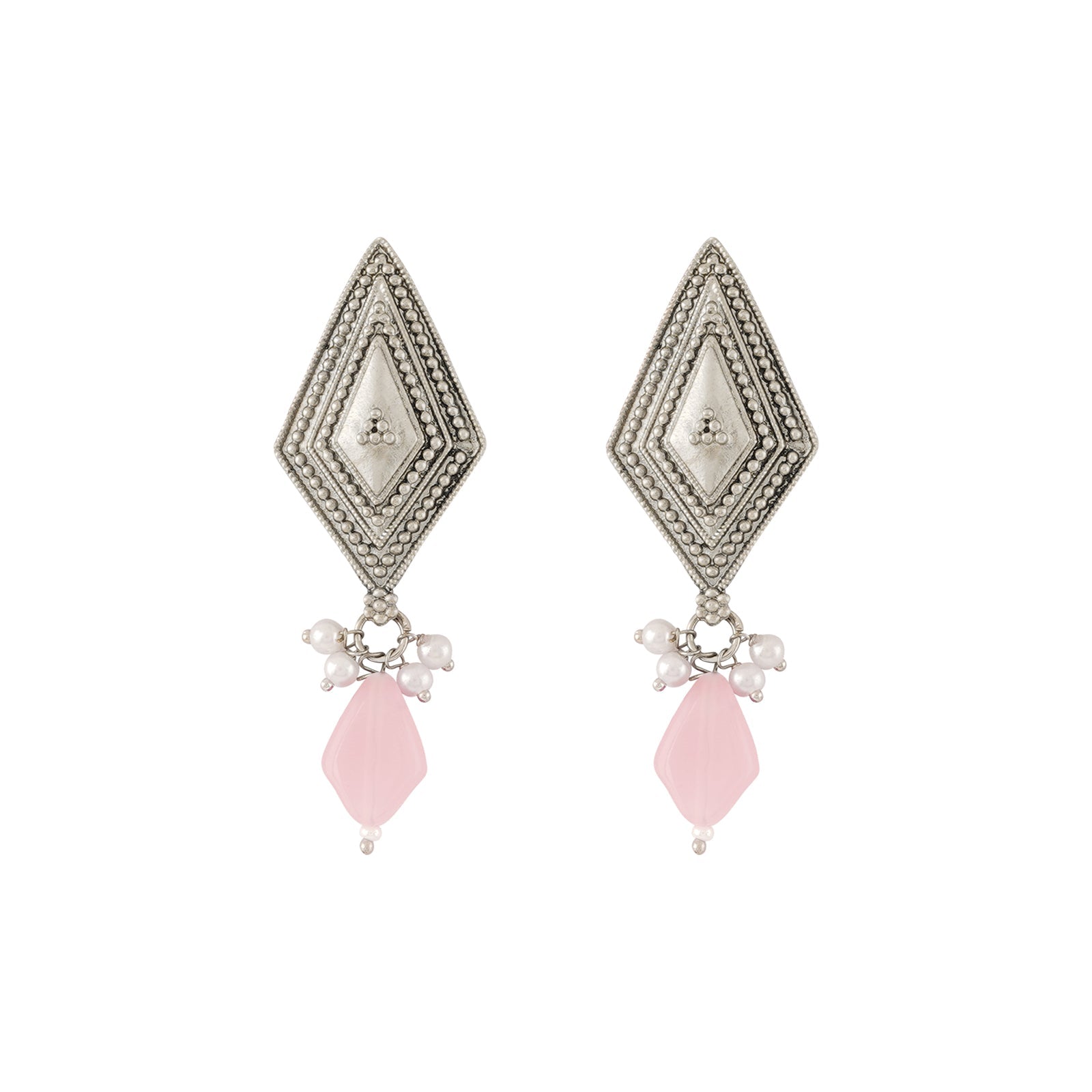 Teejh Roopmati Silver Oxidised Pink Necklace Set