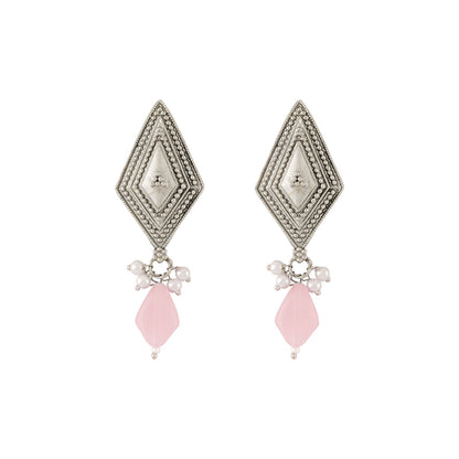 Teejh Roopmati Silver Oxidised Pink Necklace Set