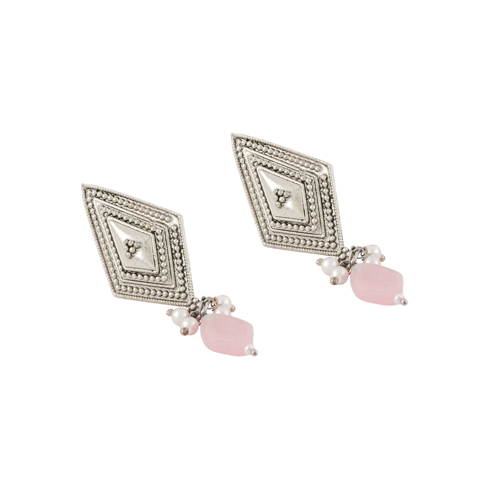 Teejh Roopmati Silver Oxidised Pink Necklace Set