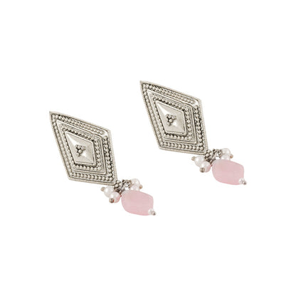 Teejh Roopmati Silver Oxidised Pink Necklace Set
