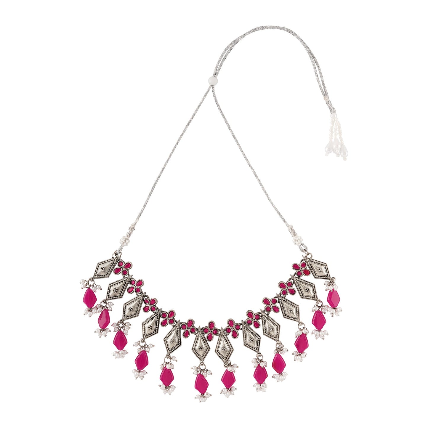 Teejh Sakina Silver Oxidised Ruby Necklace Set