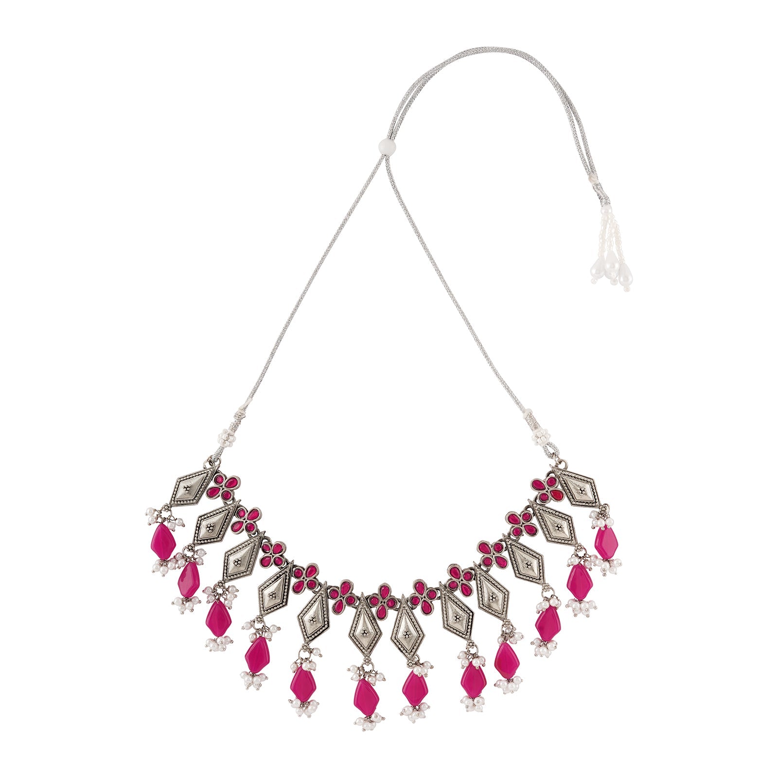 Teejh Sakina Silver Oxidised Ruby Necklace Set