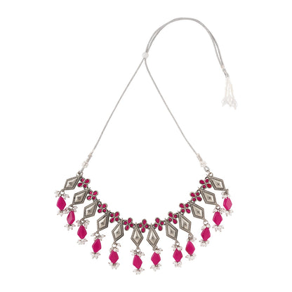Teejh Sakina Silver Oxidised Ruby Necklace Set