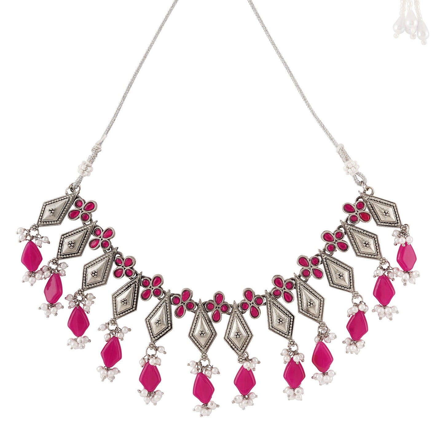 Teejh Sakina Silver Oxidised Ruby Necklace Set