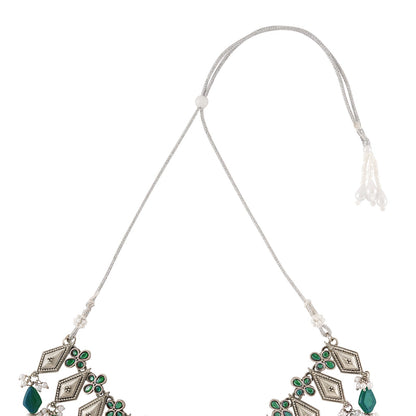 Teejh Sakvarbai Silver Oxidised Green Necklace Set