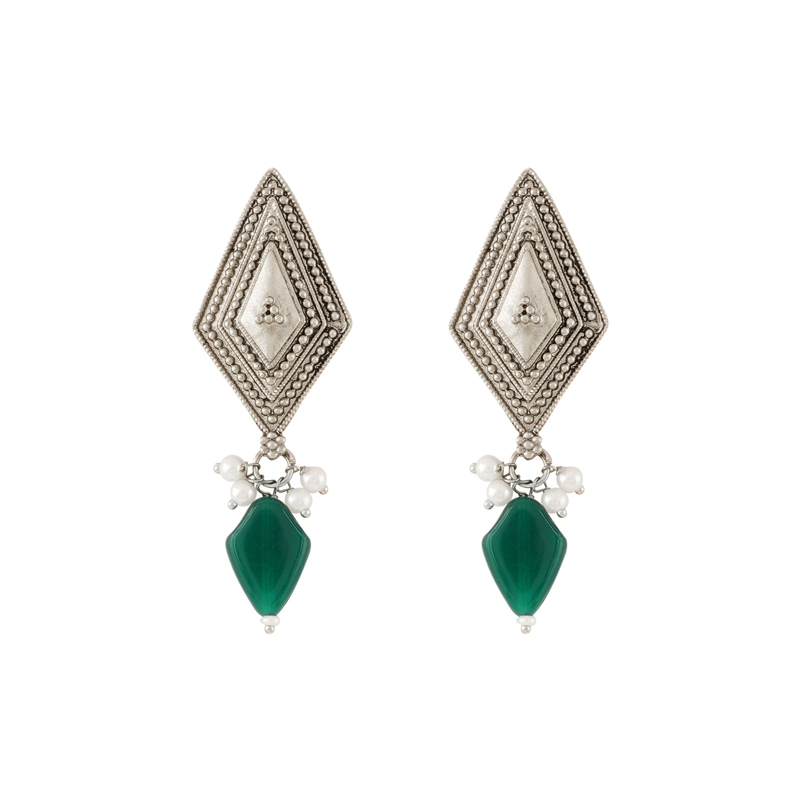Teejh Sakvarbai Silver Oxidised Green Necklace Set