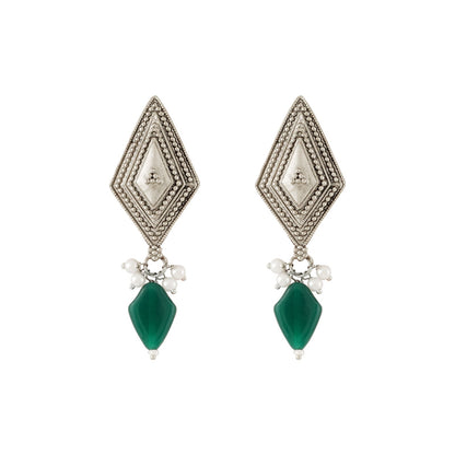 Teejh Sakvarbai Silver Oxidised Green Necklace Set
