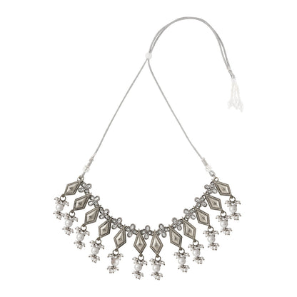 Teejh Sanghamitta Silver Oxidised White Necklace Set