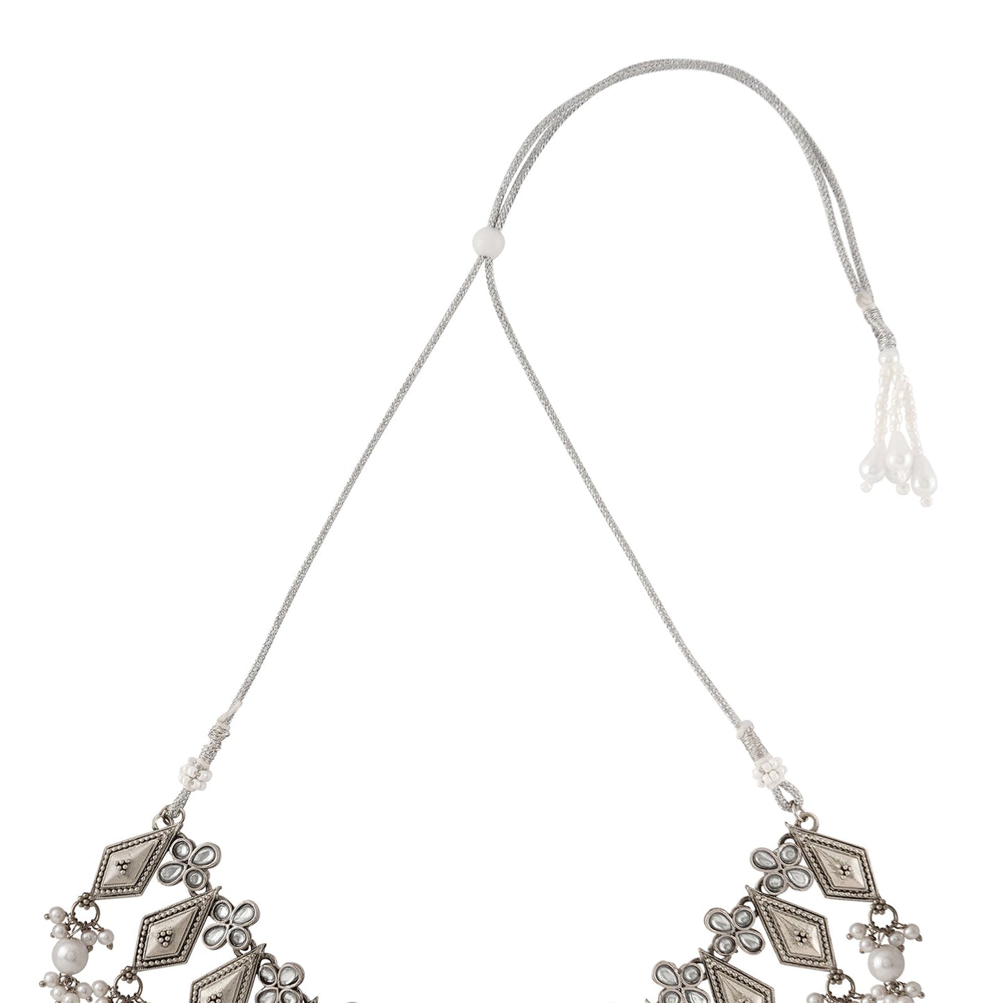 Teejh Sanghamitta Silver Oxidised White Necklace Set
