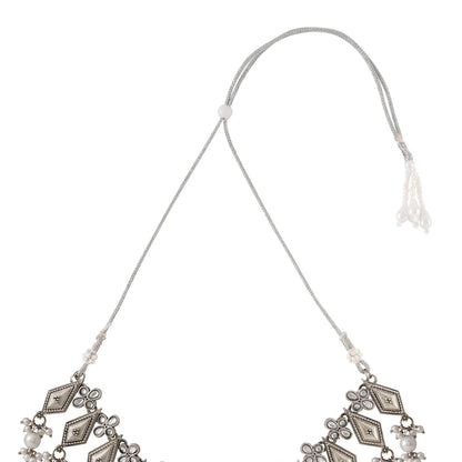 Teejh Sanghamitta Silver Oxidised White Necklace Set