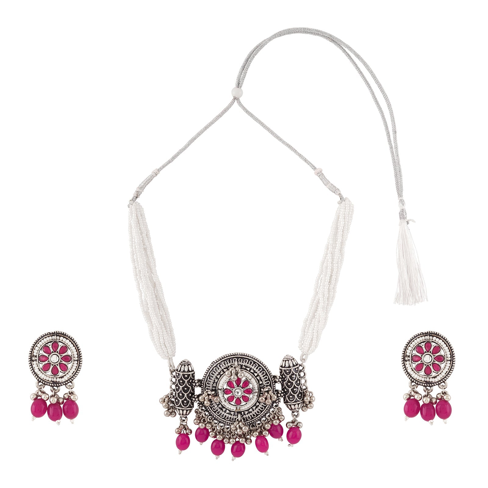 Teejh Satyavati Silver Oxidised Ruby Necklace Set