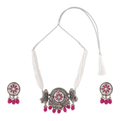 Teejh Satyavati Silver Oxidised Ruby Necklace Set