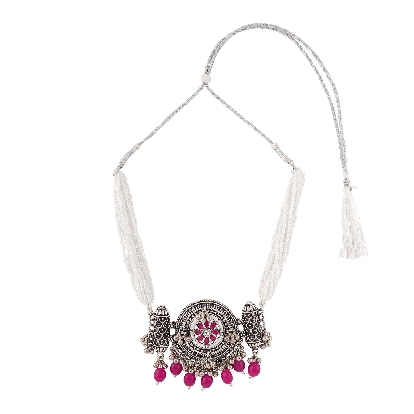 Teejh Satyavati Silver Oxidised Ruby Necklace Set