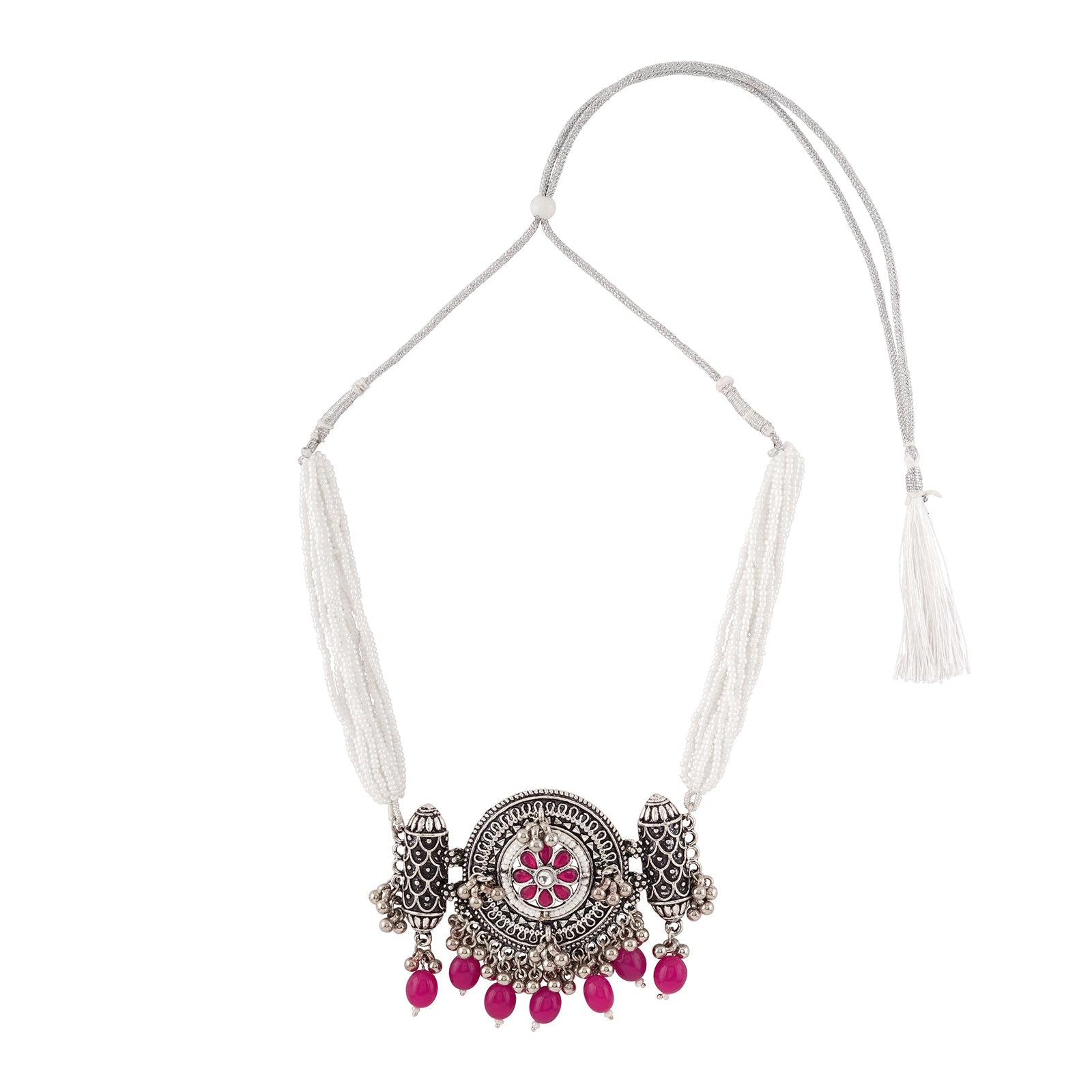Teejh Satyavati Silver Oxidised Ruby Necklace Set