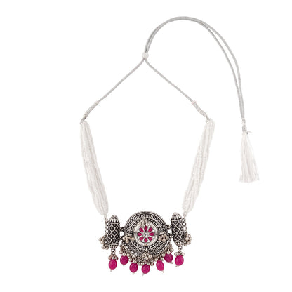 Teejh Satyavati Silver Oxidised Ruby Necklace Set
