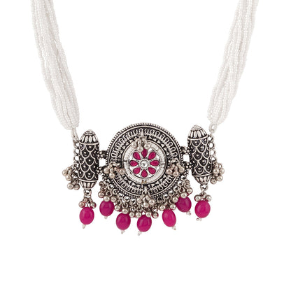 Teejh Satyavati Silver Oxidised Ruby Necklace Set