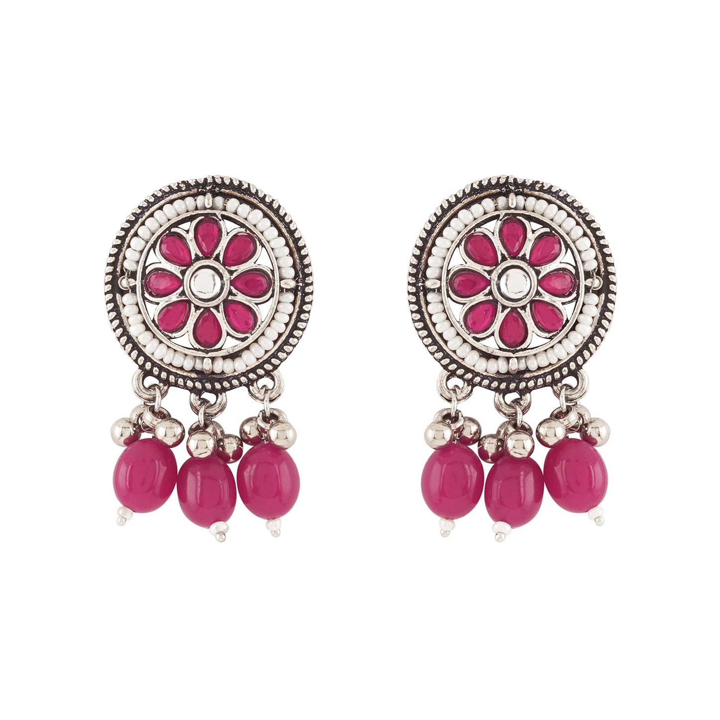 Teejh Satyavati Silver Oxidised Ruby Necklace Set