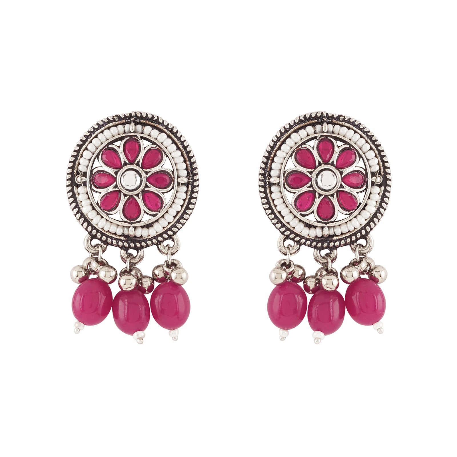 Teejh Satyavati Silver Oxidised Ruby Necklace Set