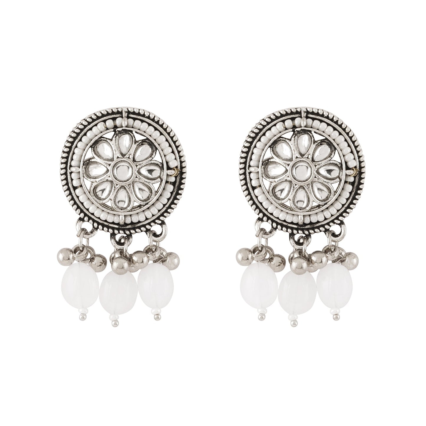 Teejh Soyarabai Silver Oxidised White Necklace Set