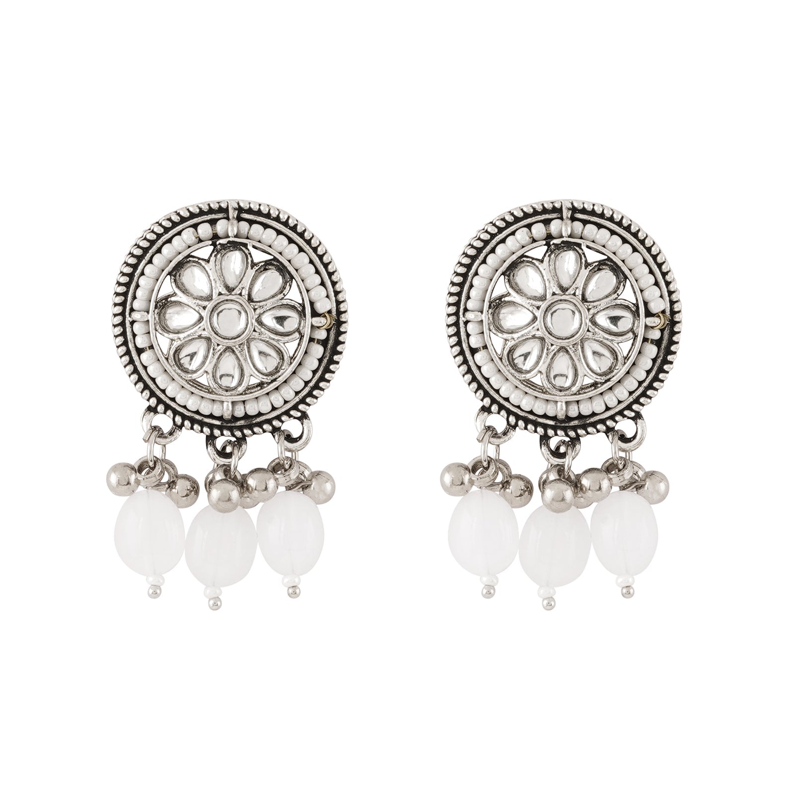 Teejh Soyarabai Silver Oxidised White Necklace Set