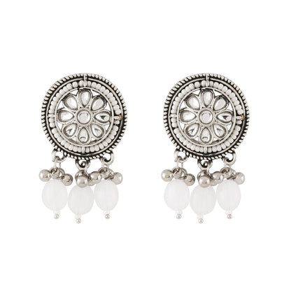 Teejh Soyarabai Silver Oxidised White Necklace Set