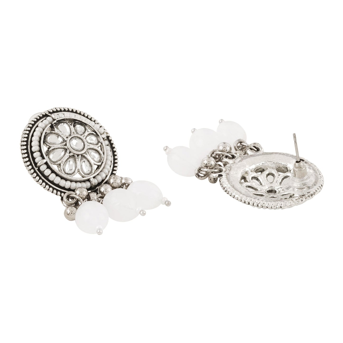 Teejh Soyarabai Silver Oxidised White Necklace Set