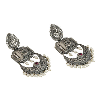Teejh Evergreen Silver and Pearl Motif Chandbali
