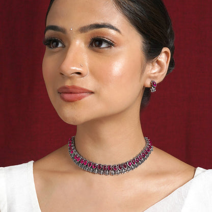 Teejh Silver Blush Blossom Necklace Set