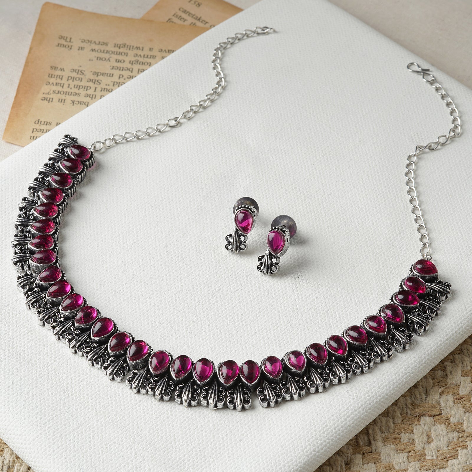 Teejh Silver Blush Blossom Necklace Set