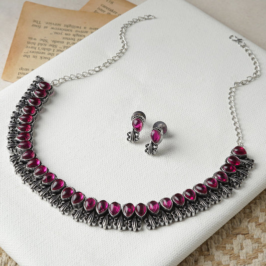 Teejh Silver Blush Blossom Necklace Set