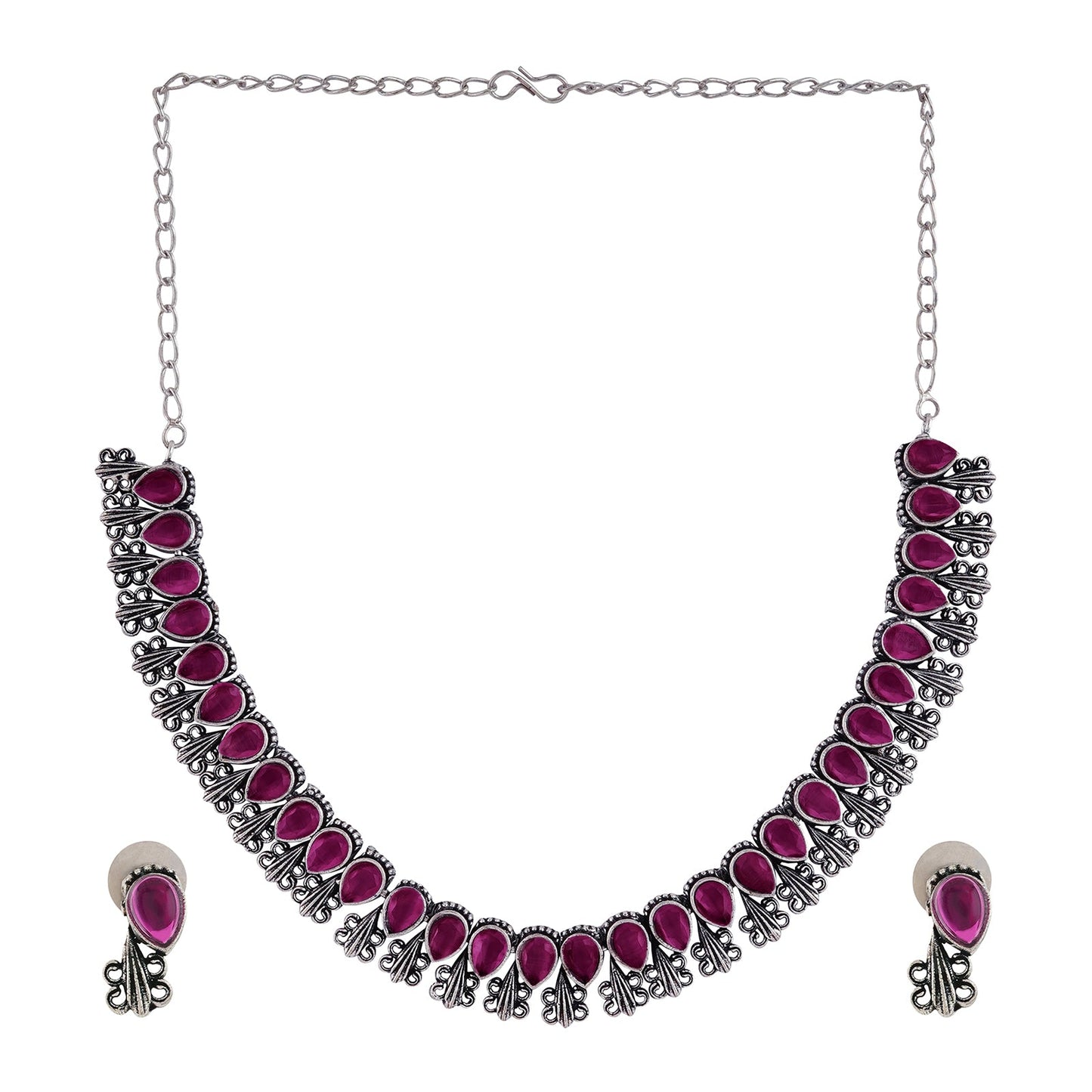 Teejh Silver Blush Blossom Necklace Set