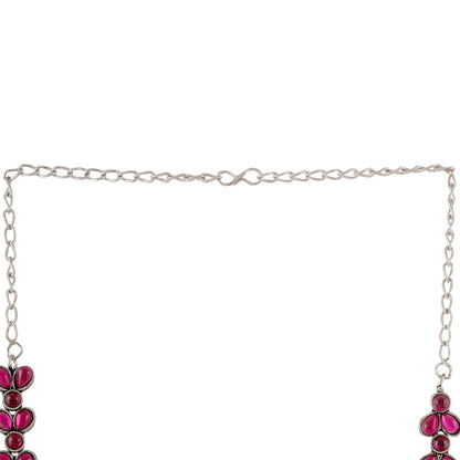 Teejh Silver and  Pink Petal Fusion Necklace set